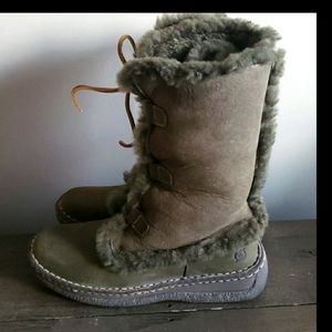 Born Women's Nome Shearling Lace Up Snow Boots Olive Green Size 7 EUC